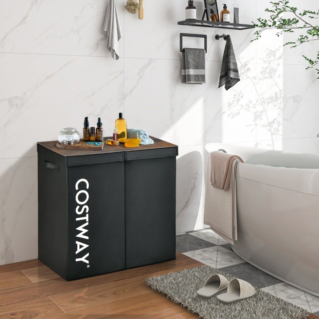 Costway Διαχωριστικός Καλάθι Απλύτων 115L με Καπάκι & Λαβές, 62 x 31 x 60 cm, Μαύρο JV10787BK