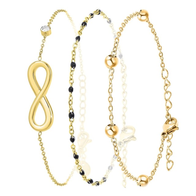 So Charm Σετ 3 Βραχιόλια Infinity διακοσμημένα με Κρύσταλλα Swarovski, Χρυσό BS3023+B2395N+B2371D