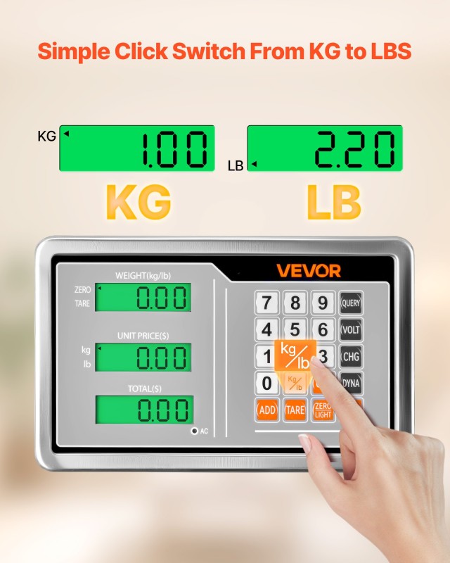 VEVOR Ηλεκτρονική Ζυγαριά Δαπέδου 300 kg με Υπολογισμό Τιμής και Λειτουργία Tare YTSYSCYXBDG16OGS7001V2