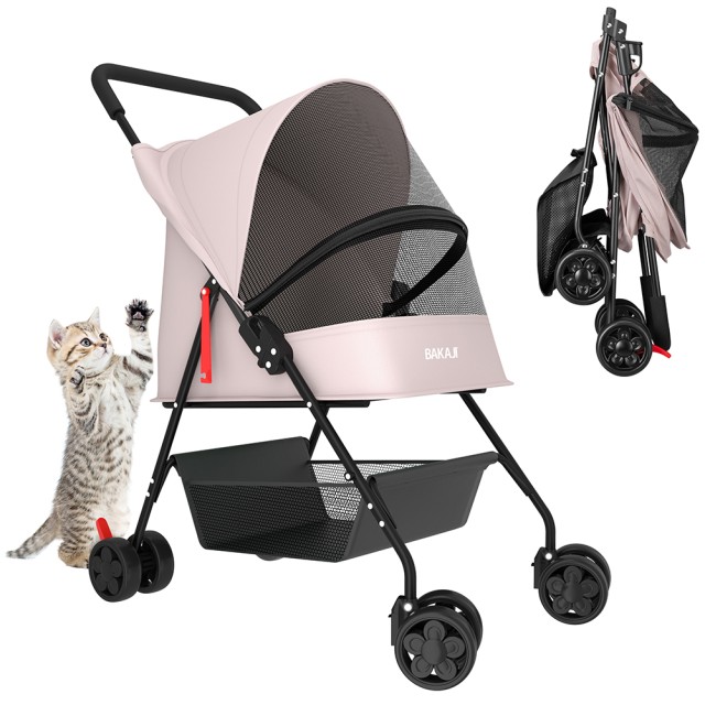 BAKAJI Πτυσσόμενο Καροτσάκι Κατοικίδιων για Σκύλους και Γάτες Ροζ 15kg 02842632