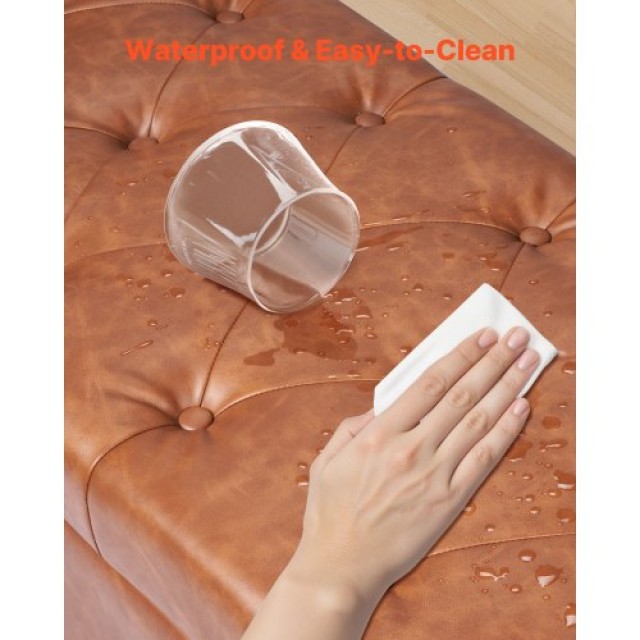 VEVOR Καπιτονέ Σκαμπό Αποθήκευσης με Ρολό Βραχίονα από Καφέ Δερματίνη και Ξύλινα Πόδια PZWSZYXTK617STHDO001V0