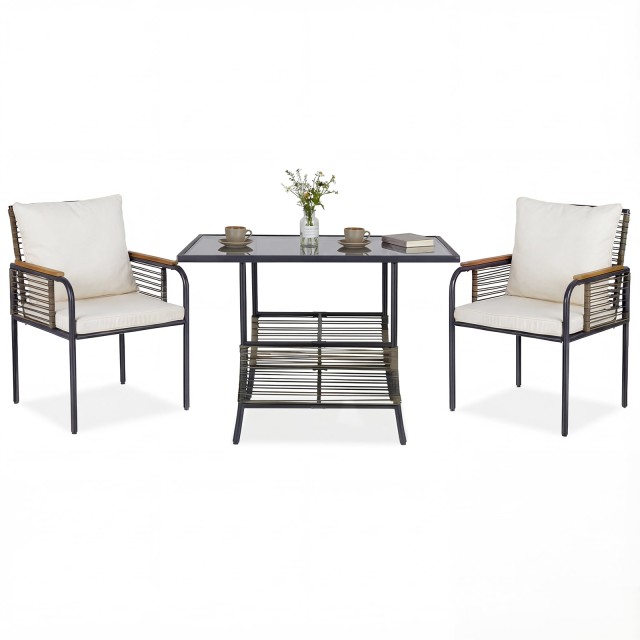 Costway Σετ κήπου 3 τεμαχίων από λευκό ρατάν, με ορθογώνιο τραπέζι και μαξιλάρια, ιδανικό για εξοικονόμηση χώρου σε εξωτερικούς χώρους. 71 x 66 x 104 cm NP12884BE