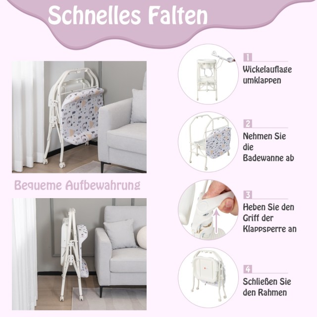 Costway Πτυσσόμενο Τραπέζι Αλλαξιέρας 4 σε 1 με Μπανιέρα και Λευκή Μαλακή Επιφάνεια Αλλαγής AC10011EU-WH