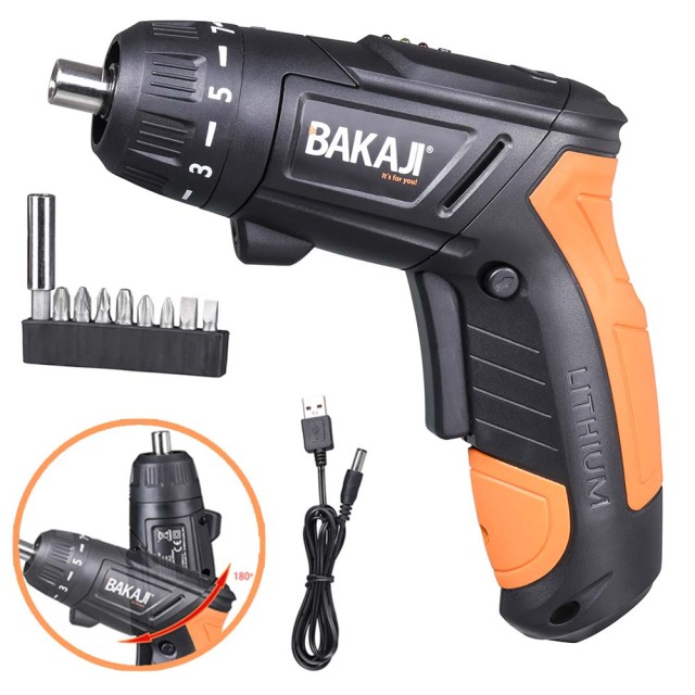 BAKAJI Μίνι Ηλεκτρικό Κατσαβίδι Ασύρματο Τρυπάνι με Μπαταρία και 10 Μύτες LED 02833115