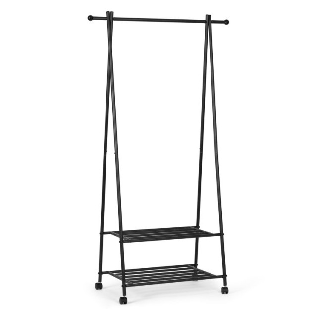 Μεταλλική Επιδαπέδια Κρεμάστρα με 2 Ράφια 65 x 42 x 161 cm Μαύρο GH-207-Black ModernHome