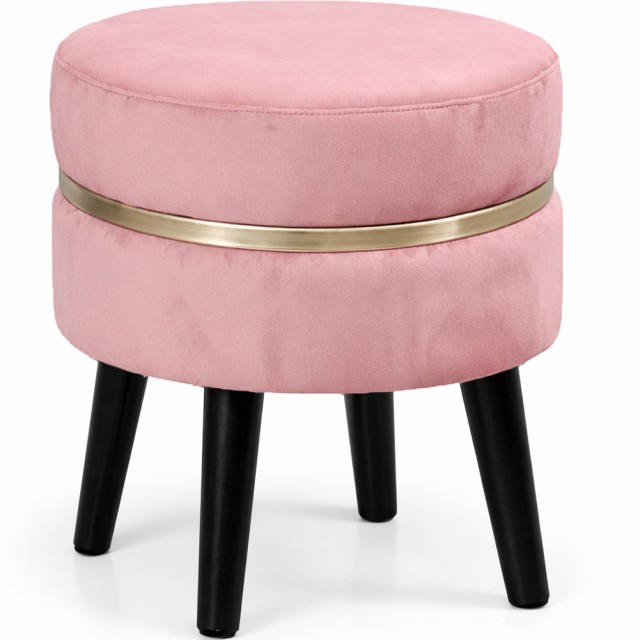 BAKAJI Μοντέρνος Στρογγυλός Σκαμπό Πουφ σε Ροζ Βελούδινη Επένδυση - Ιδανικό για Υποπόδιο 02001763