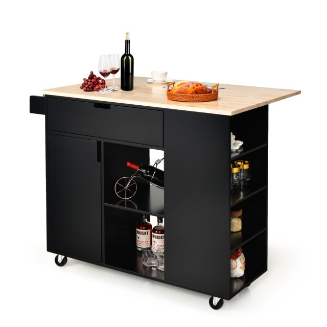 Costway Πολυλειτουργικό Καρότσι Κουζίνας 124 x 76 x 92 cm  με Επεκτάσιμη Επιφάνεια και Αποθηκευτικούς Χώρους KC55460BK+
