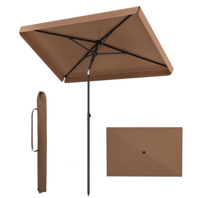 Costway Ορθογώνια Ομπρέλα Μπαλκονιού 200 x 130 cm με Κλίση, Καφέ NP13321CF