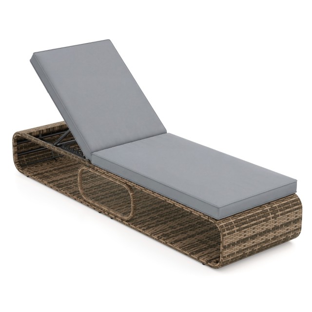 Costway Γκρι ξαπλώστρα μπαλκονιού από ρατάν με μαξιλάρι και ρυθμιζόμενη πλάτη, 26-86 x 65 x 185 cm NP13057GR