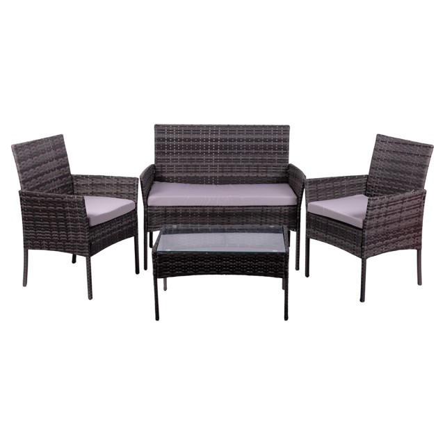 Galileo Σετ κήπου 4 θέσεων με μαξιλάρια σε χρώμα taupe, κορυφή τραπεζιού από σκληρυμένο γυαλί, δομή από ανθρακί χάλυβα Rodi Est 2192557