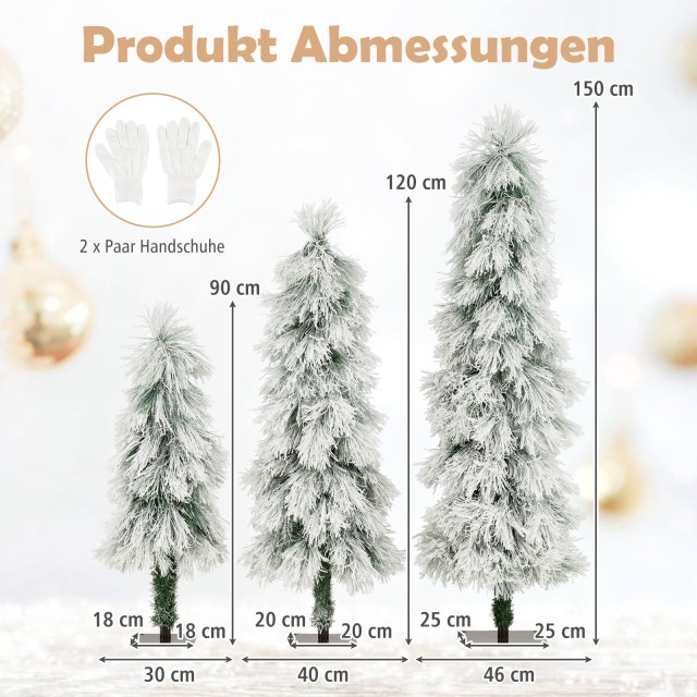 Costway Σετ Τεχνητών Χριστουγεννιάτικων Δέντρων 90cm, 120cm, 150cm με Φωτισμό και Κλωνάρια με Χιόνι Πράσινο CM25268DE