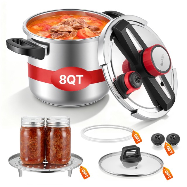 VEVOR Ανοξείδωτη Χύτρα Ταχύτητας 7L με Αποσπώμενο Καλώδιο και Γυάλινο Καπάκι, Τριών Επιλογών Πίεσης LZYLGBXGSBSKT7MGJ001V0