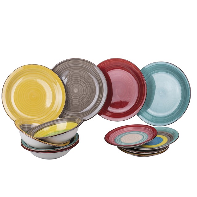 Galileo Σετ πιάτων 12 τεμαχίων από χειροποίητη κεραμική γκρες, 4 διαφορετικές θέσεις τραπεζιού Corf Sibilla 5904751