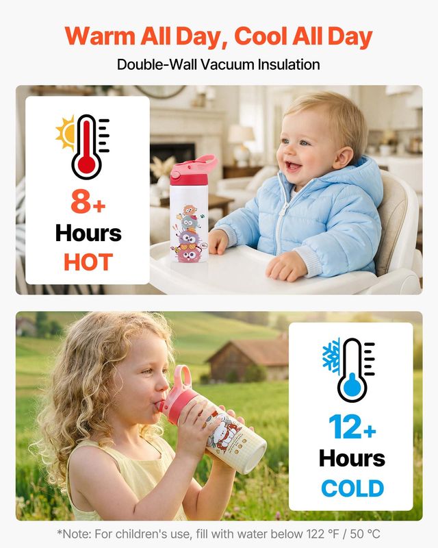 VEVOR Παιδικά Ποτήρια Σublimation 12τμχ, 355ml, Ανοξείδωτα με Καπάκια και Καλαμάκια KBJPJTJBXG12H0T3B001V0