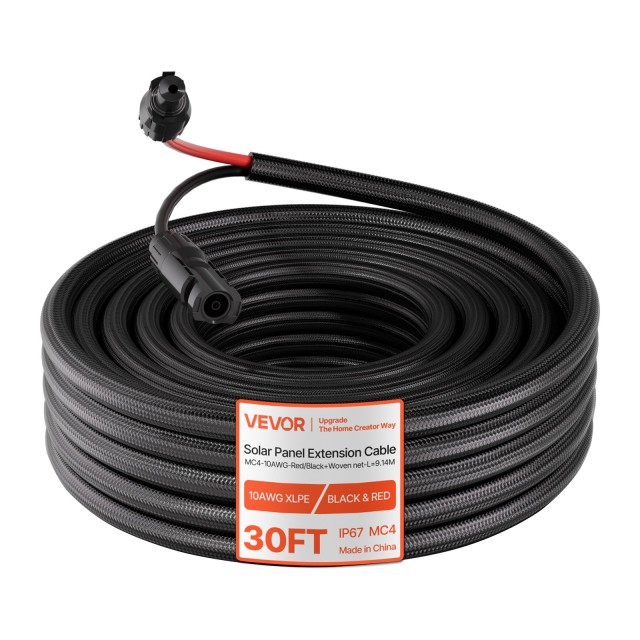 VEVOR Καλώδιο Επέκτασης Ηλιακού Πάνελ 9,14m, 10 AWG, Αδιάβροχο με Συνδέσμους Θηλυκό και Αρσενικό, Μαύρο & Κόκκινο TYNDCBYZXSXDNX8LK001Y3