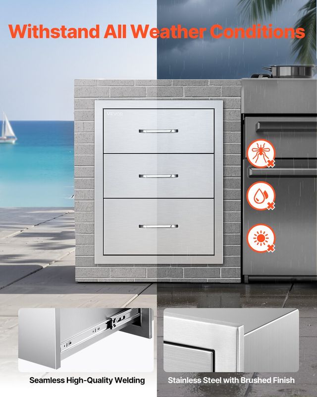 VEVOR Τριπλό Ανοξείδωτο Σύστημα Συρταριών 46x59x59 εκ. για Εξωτερική Κουζίνα CGCTJ3CT185WKR3X3001V0