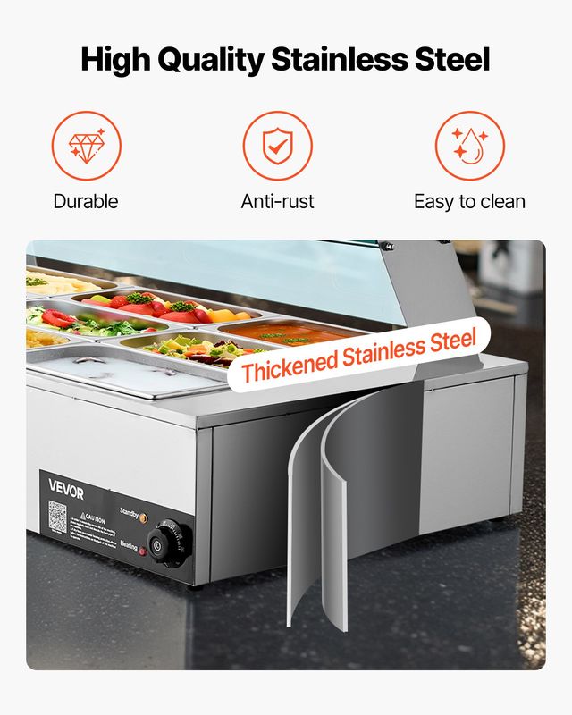 VEVOR Επαγγελματικός Θερμαντήρας Τροφίμων 1500W, Ανοξείδωτο Ατσάλι, 9 Θέσεων 110x57x38.5 εκ. SYSPBWQ913FS5WYYO002V2