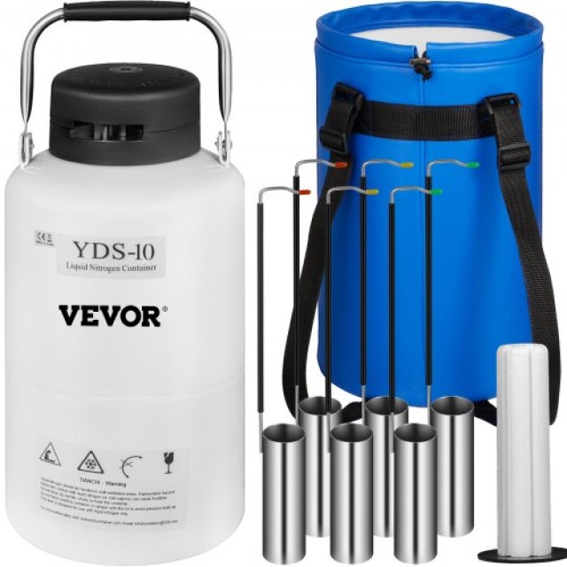 VEVOR Δοχείο Υγρού Αζώτου 10L με Ιμάντες και 6 Κανίστρες για Εργαστήριο 10LYDRQ0000000001V0