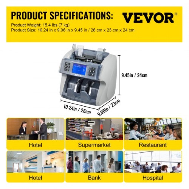 VEVOR Μηχανή Καταμέτρησης Χρημάτων με Ανίχνευση Πλαστών για Τράπεζες DCJLSHCIS220VAIO3V2