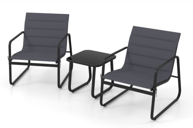 Costway Σετ Μπιστρό Τριών Τεμαχίων για Βεράντα: Εξωτερικές Καρέκλες & Τραπεζάκι με Αποσπώμενα Μαξιλάρια σε Γκρι Χρώμα 76 cm x 61 cm x 73 cm NP12915GR