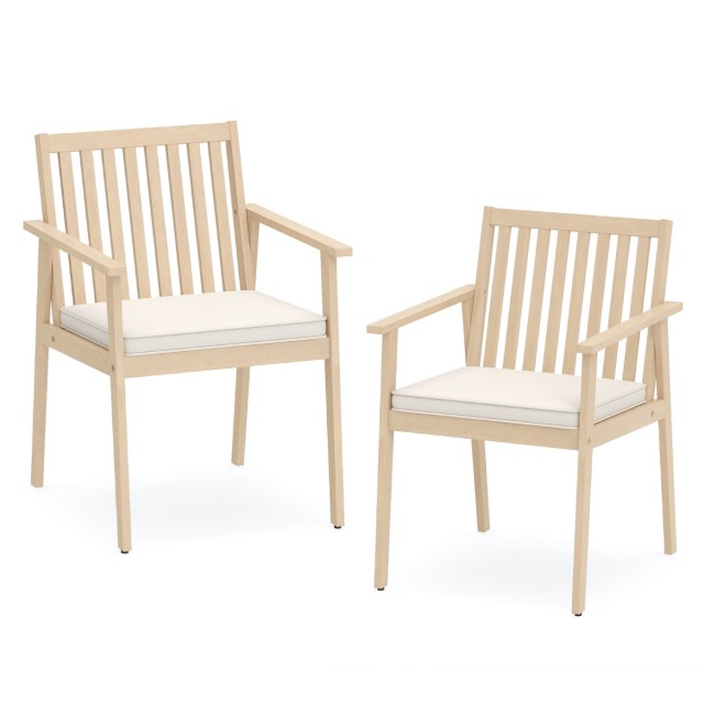 Costway Σετ 2 Ξύλινες Καρέκλες Κήπου από Ακακία με Μαξιλάρια & Μπράτσα & Αντοχή 180 kg σε Γκρι-Λευκό HW74386HB-2