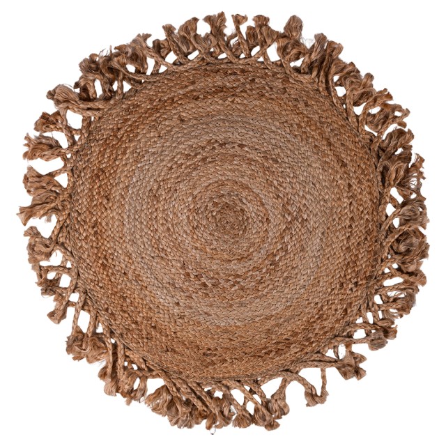 Villa DEste  Στρογγυλό υφαντό χαλί 90 cm από γιούτα με διακοσμητικές φούντες Simple 5922636