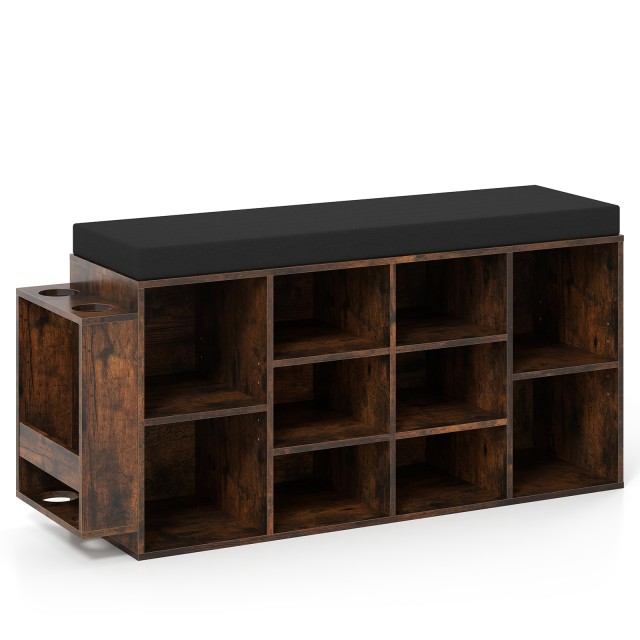 Costway Σκαμπό Παπουτσιών με Βάση για Ομπρέλες και Μαξιλαρωμένο Κάθισμα & Αποσπώμενα Ράφια, Ρουστίκ Καφέ 52,5 x 30 x 110 εκ JV13164CF