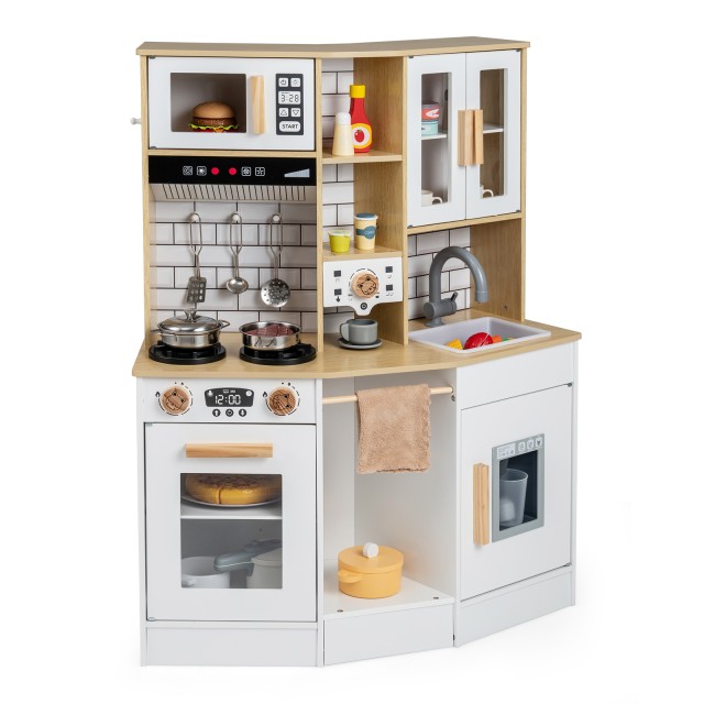 Costway Ξύλινη Παιδική Κουζίνα με Φως, Ήχο, Φούρνο, Νεροχύτη, Απορροφητήρα & Παγομηχανή σε Φυσικό Χρώμα 96 x 36 x 75 cm TP10423NA