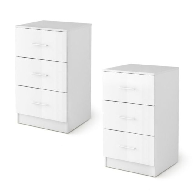 Costway Σετ 2 Κομοδίνων με 3 Συρτάρια, Λευκό 66,5 x 34,2 x 37,1 cm JV13152LB-2