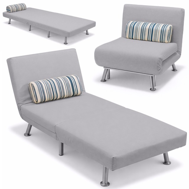 BAKAJI Πολυθρόνα-Κρεβάτι Μονή με Μεταλλικό Πλαίσιο & Υφασμάτινη Επένδυση, Ανακλινόμενη, Γκρι, 75x73 02822892