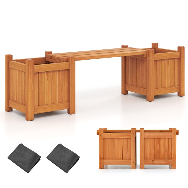 Costway Ξύλινη  Ζαρντινιέρα Ενσωματωμένο Πάγκο Κήπου 29,5 x 26,5 x 105 cm και Πλευρικά Φυτοδοχεία σε Φυσική Απόχρωση GT4619OR