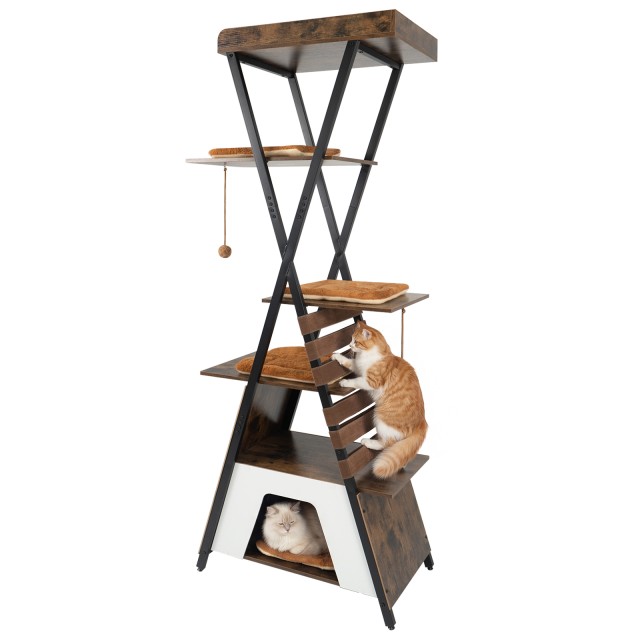 Costway Γατόδεντρο 185 cm με 4 Πλατφόρμες, Σπηλιά και Αποσπώμενα Μαξιλάρια, 185 x 40 x 75 cm PV10435CF
