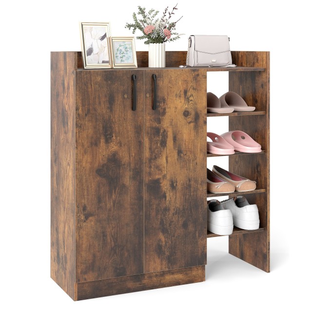 Costway Καφέ Ντουλάπι Παπουτσιών 91 x 31,5 x 83 cm με Ρυθμιζόμενα Ράφια και Ανοιχτούς Χώρους Αποθήκευσης JV13057CF
