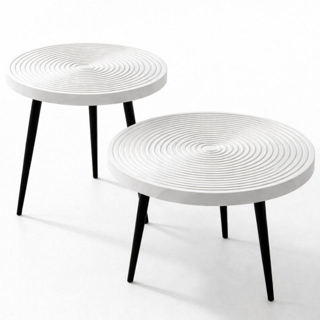 BAKAJI Σετ 2 Στρογγυλά Τραπεζάκια Καφέ Λευκά Βιομηχανικού Σχεδιασμού Σαλονιού 02001961