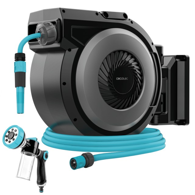 Cecotec Ανέμη Λάστιχου 30m HydroShell 300 Pro με Αυτόματη Επαναφορά SlowReturn & Smooth Technology, Φορητό Εργονομικό, με Πιστόλι Ψεκασμού, Δοχείο Σαπουνιού και 8 Λειτουργίες CEC-114307