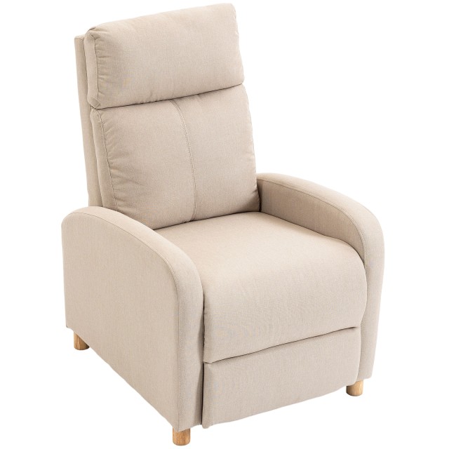 HOMCOM Πολυθρόνα Relax χειροκίνητα ανακλινόμενη 135° με υποπόδιο, μπεζ 83B-856V00BG