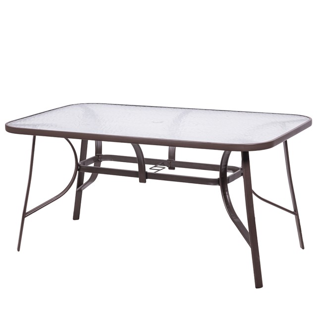 Galileo Εξωτερικό τραπέζι 150x90 cm από ανθρακούχο χάλυβα με επάνω μέρος από σφυρήλατο καφέ σκληρυμένο γυαλί Est 5901748