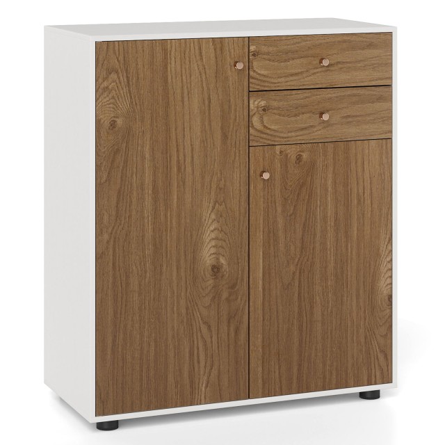 Costway Μπουφές Σαλονιού με 2 Συρτάρια, 2 Πόρτες & 3 Ρυθμιζόμενα Ράφια - Φυσικός Αποθηκευτικός Χώρος 85,5 cm x 35 cm x 74 cm JV12966NA