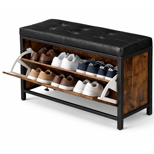 BAKAJI Σκαμπό Παπουτσοθήκη Βιομηχανικού Στυλ με Μαξιλαρωτό Κάθισμα για Εξοικονόμηση Χώρου, 80x30x51cm 80 x 30 x 51 cm 02001938