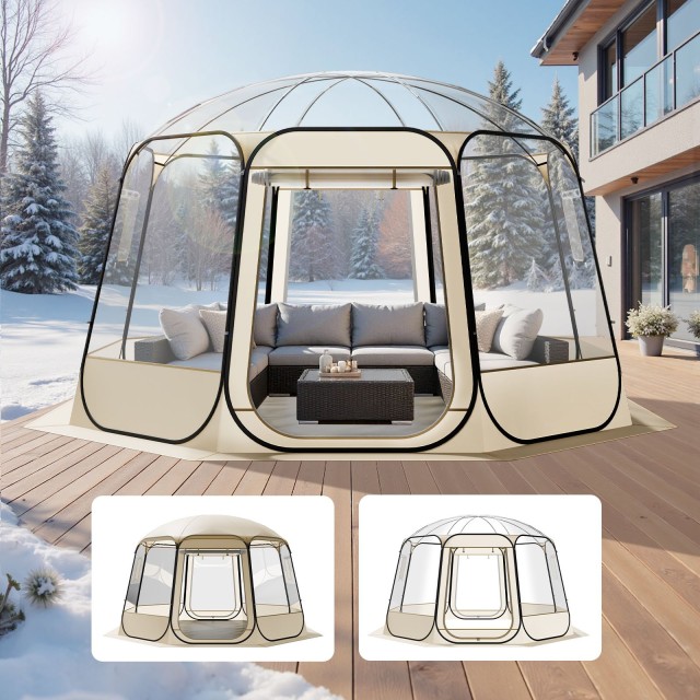 VEVOR Διάφανη Σκηνή Φούσκας Pop-Up 3.36 x 3.45 m, Αδιάβροχη & Ανθεκτική στην Υπεριώδη Ακτινοβολία, Αυτοστήριγμα για Κάμπινγκ και Κήπο JGZ12111FT00M3C9I001V0