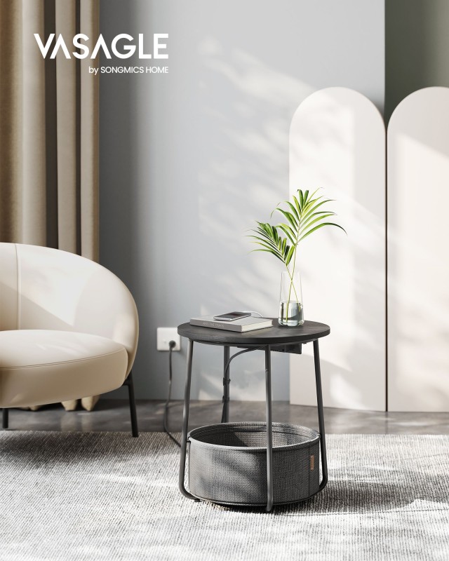 Τραπέζι VASAGLE με Φόρτιση, Μαύρο-Γκρι LET228B02 