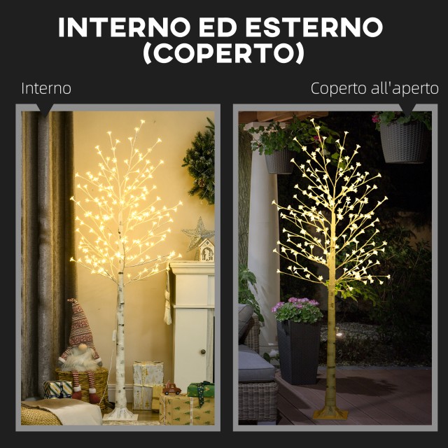 HOMCOM Φωτεινό Δέντρο Σημύδας με 180 Φώτα LED Υψος 180 cm και 3 Επίπεδα Φωτεινότητας για Εσωτερικούς και Εξωτερικούς Χώρους, Λευκό 830-629V90WT