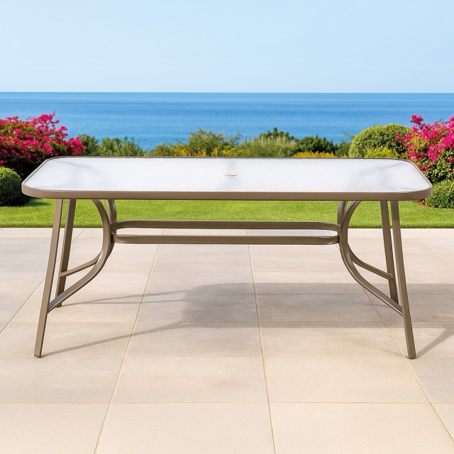 Galileo Εξωτερικό τραπέζι 150x90 cm από ανθρακοχάλυβα με τζάμι ασφαλείας σφυρήλατου αποτελέσματος σε χρώμα γκρι-μπεζ Est 2188894