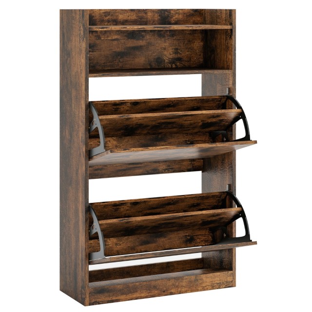 Costway Λευκή/Καφέ Λεπτή Ξύλινη Παπουτσοθήκη με 2 Πτυσσόμενα Τμήματα JV12748CF