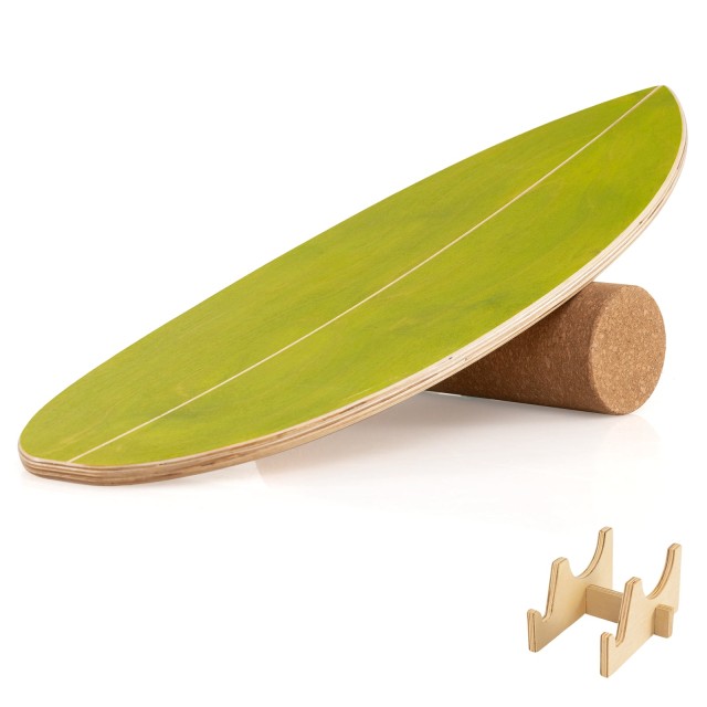 Costway Ξύλινη Σανίδα Ισορροπίας για Ενήλικες με Ρολό από Φελλό Πράσινο/Φυσικό, 12 x 19 x 23 cm SP38629GN