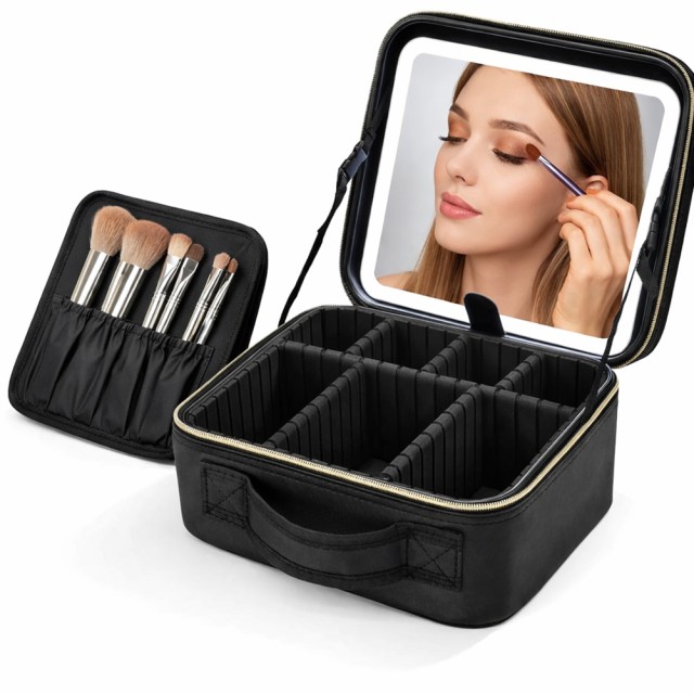 BAKAJI Μαύρη Θήκη Καλλυντικών με LED Φωτισμό και Καθρέφτη Organizer 02001821