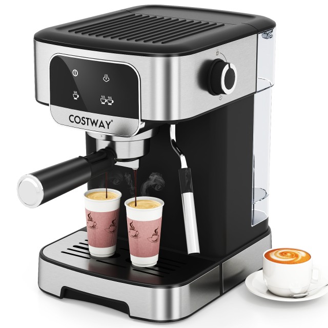 Costway Καφετιέρα Espresso 20 Bar 1200W με Αφρογαλιέρα Ατμού, 18L Αποσπώμενη Δεξαμενή Νερού, Μαύρη ES10584DE-SL