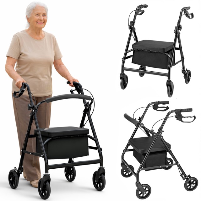 BAKAJI Πτυσσόμενο Περπατούρα με Καθισμα για Ηλικιωμένους και Άτομα με Περιορισμένη Κινητικότητα 55 x 65.5 x 75-84 cm 02001894