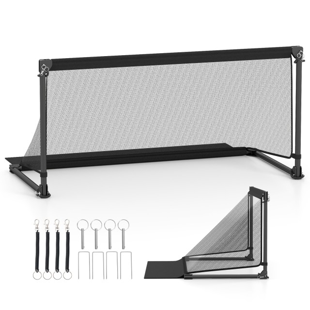 Costway Πτυσσόμενη εστία ποδοσφαίρου 120 x 57 x 60 cm με μεταλλικό σκελετό, δίχτυ PE και πασαλάκια εδάφους, μαύρη SP38528-M