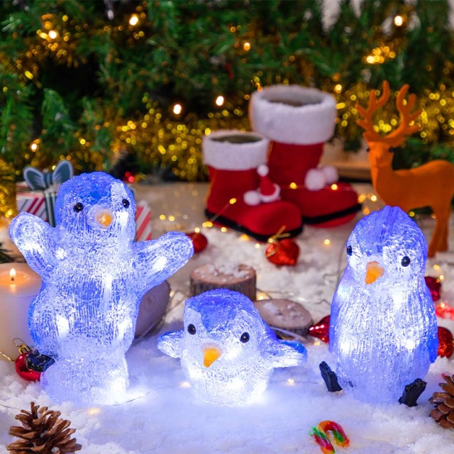 BAKAJI  Σετ 3 Πιγκουίνοι Ακρυλική Φόρμα Χριστουγεννιάτικος Led Φωτισμός Εξωτερικού Χώρου για Εσωτερικούς Χώρους  02814634
